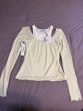 Princess Polly Yellow and White Striped Long Sleeve Scoop Neck Top